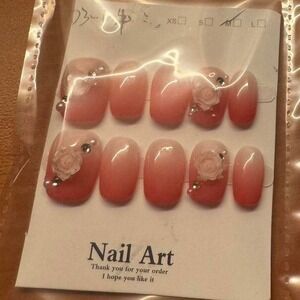 Nail Art Press On Nails with‎ Roses Pink Ombre Manicure False Nails